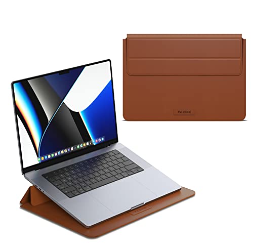 ZIKE Laptop Hülle 16 Zoll Tasche, Wasserdicht PU Schutzhülle Case mit Standfunktio für 15" und 16" MacBook Air/Pro, Features a Secure Magnetic Cover, Protects Against Scratches, Braun von ZIKE