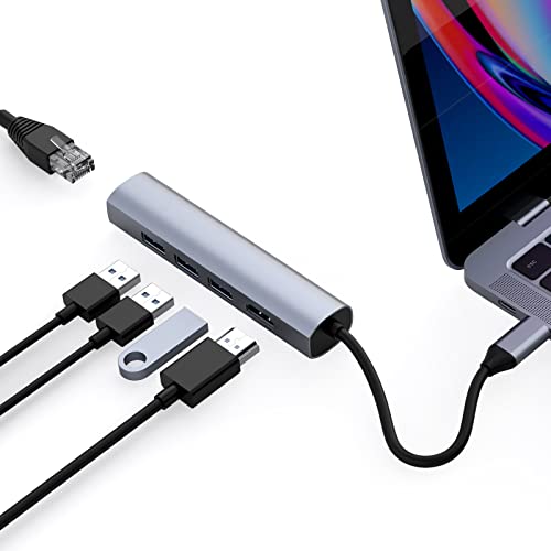 ZIKE USB C Hub, 5 IN 1 USB C Adapter, 4K HDMI, USB C Dock mit 1Gbps Ethernet, 3 USB A 5Gbps Datenports, kompatibel mit MacBook Air/Pro, iPad Pro, Surface, XPS, Chromebook usw mehr Typ-C-Geräte von ZIKE