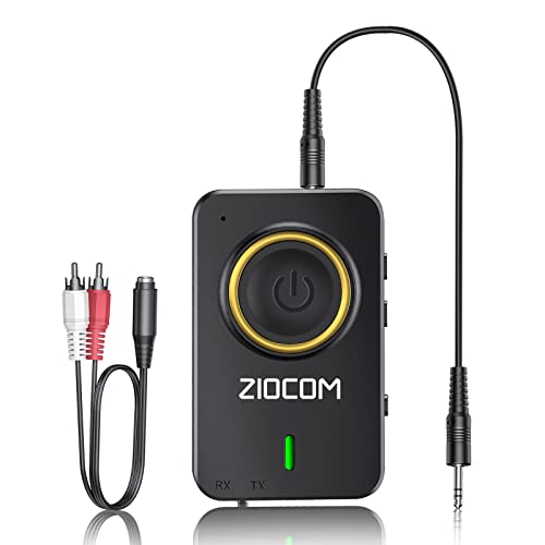 ZIOCOM Bluetooth-Transmitter für TV/PC, Bluetooth-Empfänger für Auto-Lautsprecher, 2-in-1-Wireless-3,5 mm-Bluetooth-AUX-Adapter mit eingebautem Mikrofon und Batterie, Dual-Link, aptX niedrige Latenz von ZIOCOM