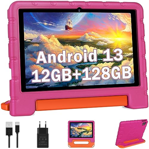 ZIOVO 2024 Neueste Kinder Tablet 10 Zoll Android 13 Tablets,12(6+6) GB RAM+128GB ROM(TF 1TB),5G WLAN, Octa-Core, 2.0 Ghz, Kindersicherung, 6000mAh, BT 5.0, AGPS, GMS Certified Tablet mit Eva Case-Rosa von ZIOVO