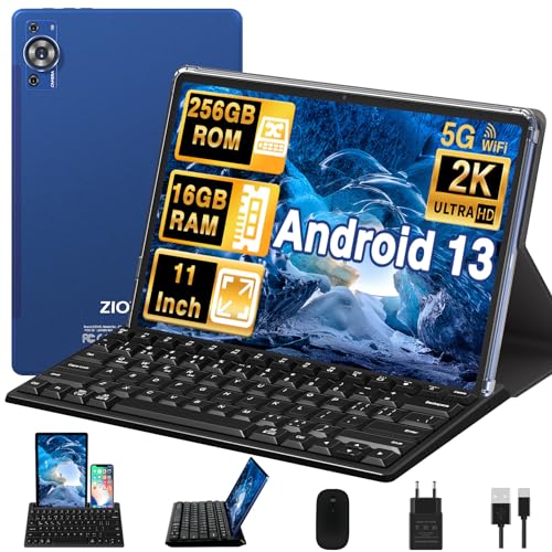 ZIOVO 2024 Neueste Tablet 11 Zoll 16GB RAM+256GB ROM/TF 1TB, Android 13 Tablet PC mit Octa-Core 2.0 GHz, 8600mAh, FHD 2000 * 1200, 5MP+13MP+2MP, 5G WLAN, BT 5.0, AGPS Tablet mit Tastatur und Maus-Blau von ZIOVO