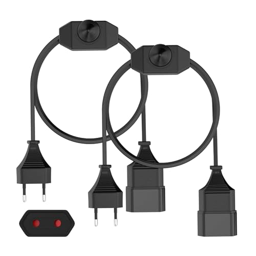 ZIOYA Schnurdimmer Dimmer für Led mit Schalter 2 Stück Lampenschalter mit Flachem Eurostecker 220-250V / 100W Max Dimmer für Led Lampen Geräuschlos Dimmschalter für Dimmbare Led (Schwarz) von ZIOYA