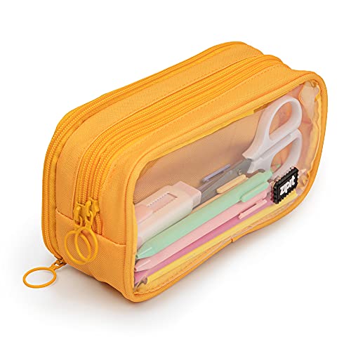 ZIPIT Half & Half Federmäppchen | Großes Mäppchen für Schule und Büro | Etui, Kosmetiktasche mit Organizer | Federmappe Gelb von ZIPIT