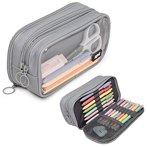 ZIPIT Half & Half Federmäppchen | Großes Mäppchen für Schule und Büro | Etui, Kosmetiktasche mit Organizer | Federmappe Grau von ZIPIT