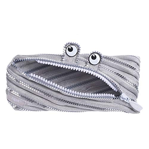 ZIPIT Monster Federmäppchen für Kinder | Großes Mäppchen für die Schule | Monster Etui für Jungen und Mädchen | Federmappe Silber von ZIPIT