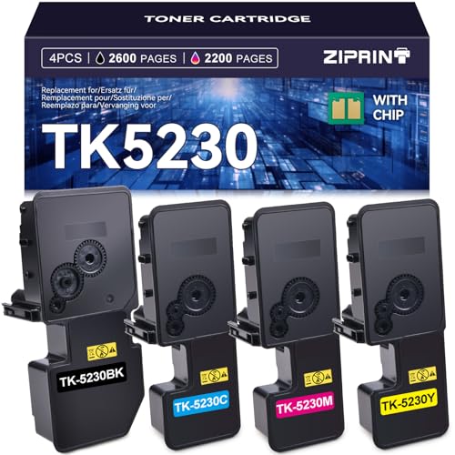 ZIPRINT TK5230 Kompatible für Kyocera TK-5230K TK5230 TK-5230Y TK-5230 TK-5230M TK-5230C Toner für Kyocera ecosys m5521cdw M5521cdn P5021cdw P5021cdn M5521cdw P5021 M5521(Schwarz Cyan Gelb Magenta) von ZIPRINT