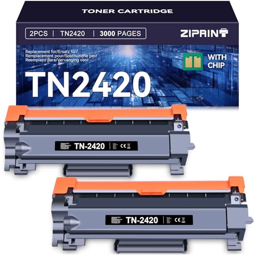 ZIPRINT 2 Pack Schwarz Toner MIT CHIP Kompatibel Brother TN2420 TN-2420 für Brother MFC-L2710DN HL-L2350DN DCP-L2530DW HL-L2375DW HL-L2310D HL-L2370DN DCP-L2510D MFC-L2730DW MFC-L2750DW Drucker von ZIPRINT