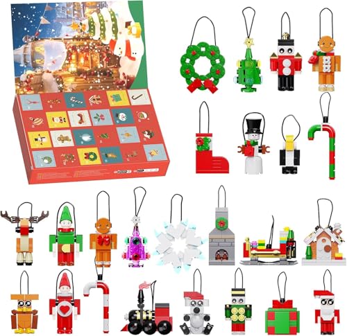 ZIQILIGHTING 24 Tage Countdown Adventskalender Baukasten, Weihnachtsschmuck Spielset mit Weihnachtsmann, hängende Dekorationen, Display Geschenk für Jungen, Mädchen und Party Favors（570PCS） von ZIQILIGHTING