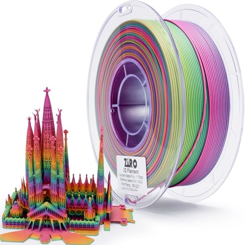 ZIRO Matt Multicolor PLA Filament 1.75mm, Schneller Farbwechsel Matte 3D Drucker Filament, 1kg Spule für Die Meisten FDM 3D-Drucker, Maßgenauigkeit +/-0.03mm, Regenbogen Blaze von ZIRO