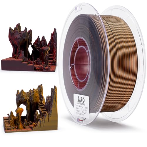 ZIRO PLA Filament 1.75mm, Matt Mehrfarbig 3D Drucker Filament, Farbwechsel mit Winkel, Dreifarbig 3-in-1 PLA, Maßgenauigkeit +/-0.03mm, Passend für Die Meisten FDM-Drucker, 1kg/2.2lbs Spule, Vulkan von ZIRO
