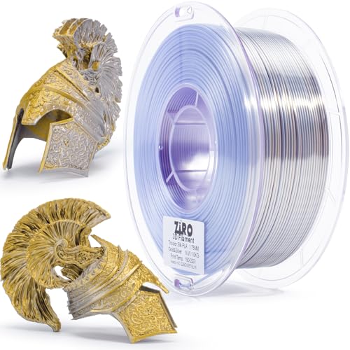 ZIRO PLA Filament Zweifach Farbe Coextrusion Silk 3D Drucker Filament 1.75mm für 3D-Drucker & 3D-Stift, Mehrfarbiges PLA Regenbogen Filament, 1kg(2.2lbs), Gold & Silber Farbe von ZIRO