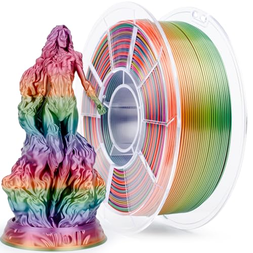 ZIRO Regenbogen Seide PLA Filament 1.75mm, Silk Mehrfarbige 3D Drucker Filament PLA, 1kg/2.2lb Gradient Changing 3D Filament, Kompatibel mit den Meisten FDM 3D Druckern, Seide Regenbogen Multicolor von ZIRO
