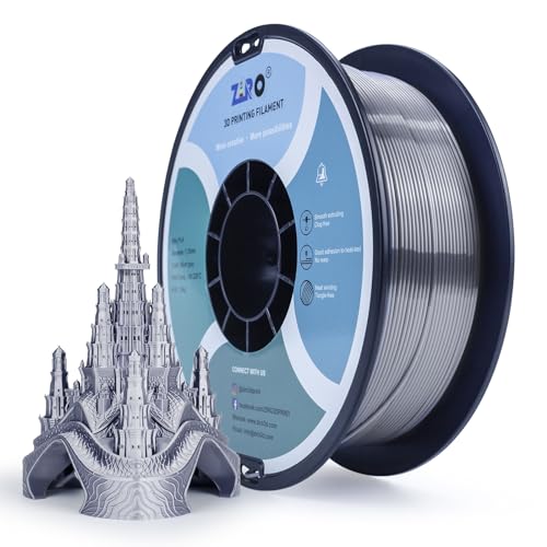 ZIRO Silk Filament 1.75mm PLA, 3D Drucker Filament Seide PLA Serie 1.75mm 1kg, Durchmessertoleranz bei +/-0.03mm, Silber Grau von ZIRO