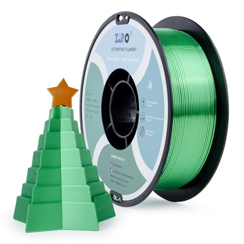ZIRO Silk PLA Filament 1.75mm, Seidiges 3D Drucker Filament 1.75mm, 1kg Spule, Maßgenauigkeit +/-0.03mm, Weihnachtsgrün von ZIRO