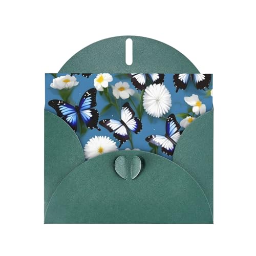 ZISHAK Blaue Schmetterlinge, weiße Blumen, Mehrzweck-Grußkarten, Perlglanz-Papier-Grußkarte: Urlaubskarte, Dankeskarte, Freundschaftskarte von ZISHAK