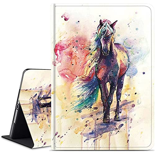 Schutzhülle für iPad 9. / 8. / 7. Generation, verstellbarer Ständer mit automatischer Wake-/Sleep-Schutzhülle, 25,9 cm (10,2 Zoll), Aquarellpferd von ZISKGZO