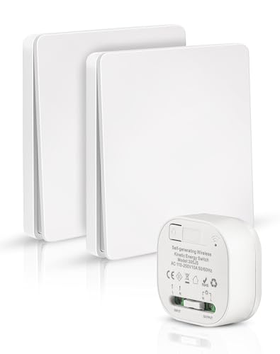 2 Funkschalter mit Empfänger Funklichtschalter Ohne Batterie Funk Lichtschalter Set Batterieloser Funk-Wandschalter 230V Keine Verkabelung Erforderlich - ZITFRI von ZITFRI
