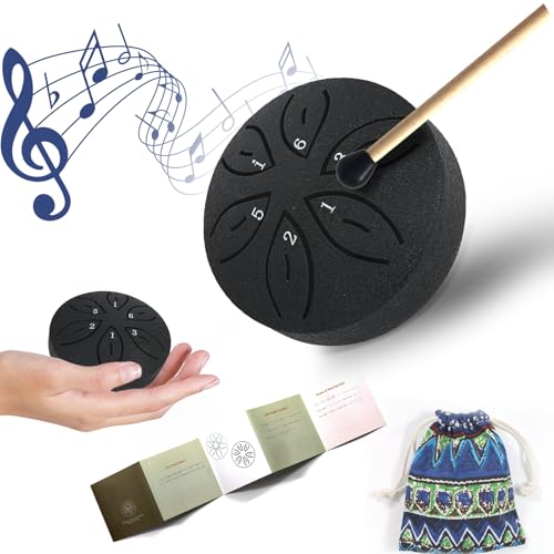 ZITUZY 6 Töne Zungentrommel, Steel Tongue Drum 3 Zoll, Mini-Zungentrommel mit Schlägeln Tasche, Zungentrommel Schlagzeug Anfänger, Steel Pan Töne Schlaginstrument für Meditation Yoga (Schwarz) von ZITUZY
