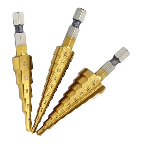 Spiralgenuteter Stufenbohrer, 3 Teile/satz HSS Stufenbohrer Set Sechskantschaft Kegelbohrer Kegel Spiralgenuteter Stufenbohrer, 3 Teile/satz HSS Stufenbohrer Set Sechskantschaft Kegelbohrer Kegel von ZIUBMVDYC