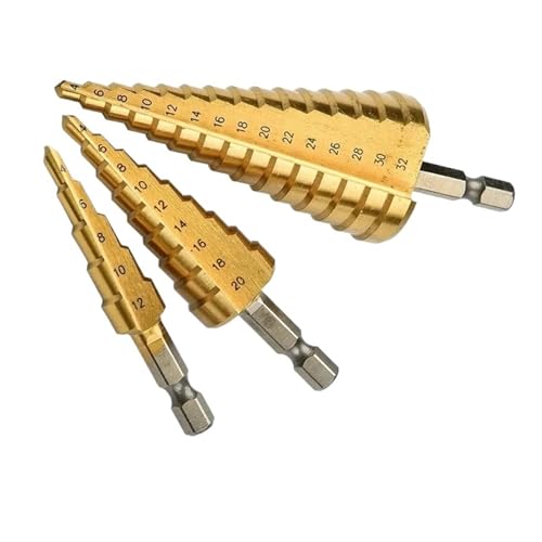 Spiralgenuteter Stufenbohrer, Gerader Stufenbohrer HSS-Lochschneider for beschichtetes Holz und Metall, 3-tlg Spiralgenuteter Stufenbohrer, Gerader Stufenbohrer HSS-Lochschneider for beschichtetes Holz und Metall, 3-tlg von ZIUBMVDYC