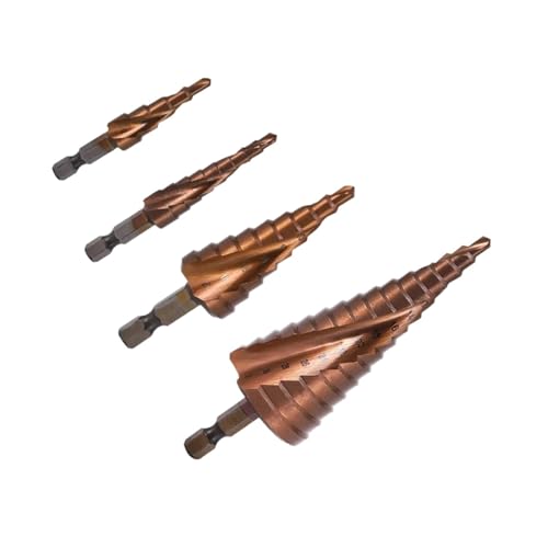 Spiralgenuteter Stufenbohrer, Level 5/9 M35 Kobalt-Stufenbohrer, CO-Schnellarbeitsstahl, 4 Stück Spiralgenuteter Stufenbohrer, Level 5/9 M35 Kobalt-Stufenbohrer, CO-Schnellarbeitsstahl, 4 Stück von ZIUBMVDYC