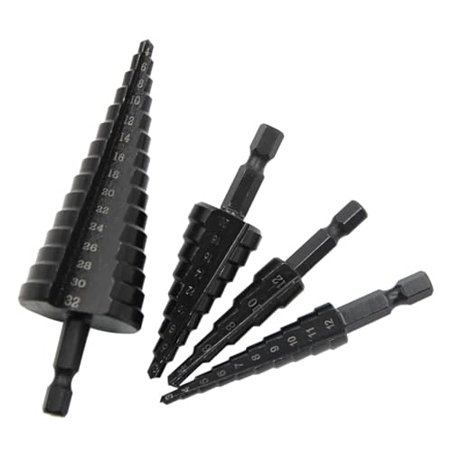 Spiralgenuteter Stufenbohrer, Sechskantschaft, gerader schwarzer Stufenbohrer, 4 Stück Spiralgenuteter Stufenbohrer, Sechskantschaft, gerader schwarzer Stufenbohrer, 4 Stück von ZIUBMVDYC