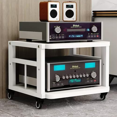 ZIUSFAC 2 Etagen Audio-/Video-Regal Medienständer Mit Bremsrad Audio-Turm Audio-Rack Verstellbare Ständer CD-Player Stand Eck-Audioständer Für Stereoanlage(White+White,2 Tier) von ZIUSFAC