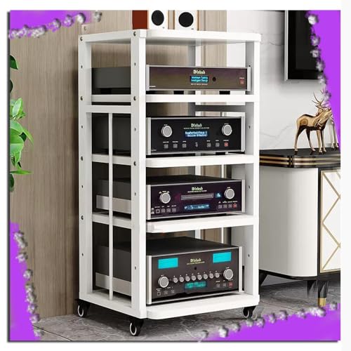 ZIUSFAC 2 Etagen Audio-/Video-Regal Medienständer Mit Bremsrad Audio-Turm Audio-Rack Verstellbare Ständer CD-Player Stand Eck-Audioständer Für Stereoanlage(White+White,5 Tier) von ZIUSFAC