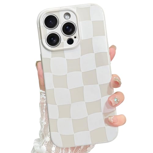 ZIYE Cute Checkered Case for iPhone 13 Pro for Women Men, Trendy Aesthetic Grids Plaid Checkerboard Phone Case, Thin Slim Durable Soft Silicone Protective Cover (Cherckerd, Beige) von ZIYE