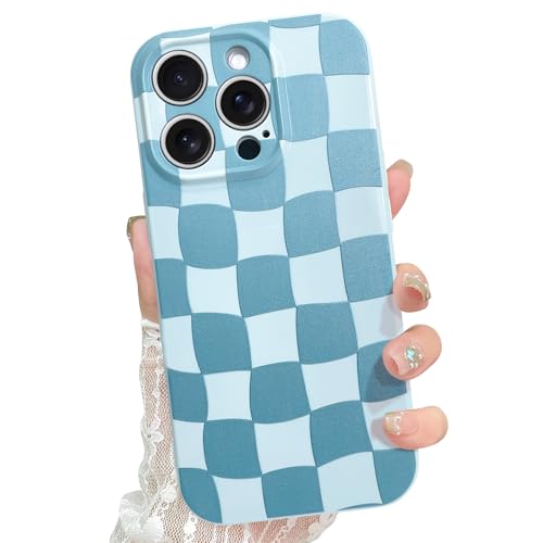 ZIYE Cute Checkered Case for iPhone 13 Pro for Women Men, Trendy Aesthetic Grids Plaid Checkerboard Phone Case, Thin Slim Durable Soft Silicone Protective Cover (Cherckerd, Blue) von ZIYE