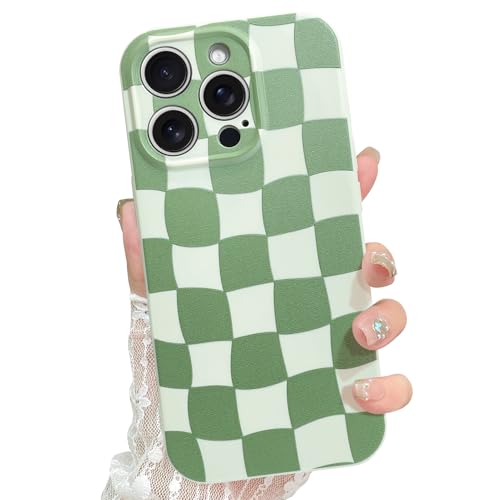 ZIYE Cute Checkered Case for iPhone 13 Pro for Women Men, Trendy Aesthetic Grids Plaid Checkerboard Phone Case, Thin Slim Durable Soft Silicone Protective Cover (Cherckerd, Green) von ZIYE