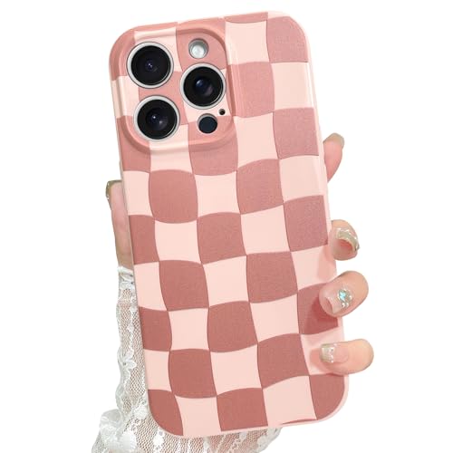 ZIYE Cute Checkered Case for iPhone 14 Pro for Women Men, Trendy Aesthetic Grids Plaid Checkerboard Phone Case, Thin Slim Durable Soft Silicone Protective Cover (Cherckerd, Pink) von ZIYE