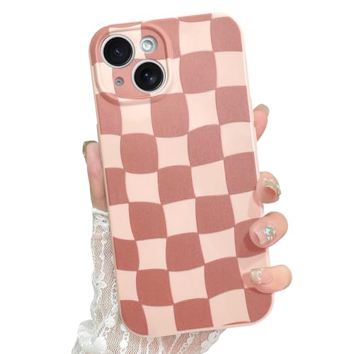 ZIYE Cute Checkered Case for iPhone 15 for Women Men, Trendy Aesthetic Grids Plaid Checkerboard Phone Case, Thin Slim Durable Soft Silicone Protective Cover (Cherckerd, Pink) von ZIYE