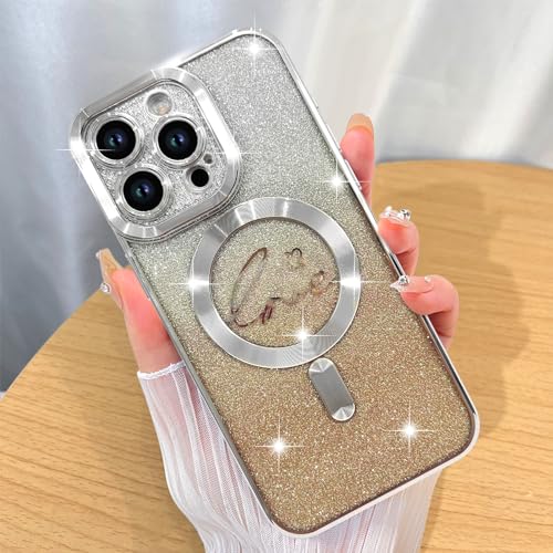 ZIYE Magnetische Hülle entworfen für iPhone 15 Pro Max Glitzer Hülle Luxus Beschichtung Liebe Herz Kompatibel mit MagSafe Clear Case mit Kameraschutz Schutz Stoßfeste Abdeckung für Frauen Mädchen - von ZIYE