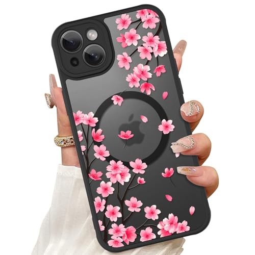 ZIYE Magnetische Hülle für iPhone 14 Plus 6,7 Zoll [Kompatibel mit MagSafe] Hartes PC und weiche TPU-Hülle mit Kirschblütenrosa Blumenmuster, Anti-Kratzer, Stoßfester Schutz, Handyhülle für Frauen von ZIYE