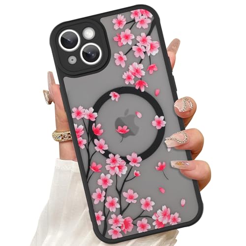 ZIYE Magnetische Hülle für iPhone 14 Plus 6,7 Zoll [Kompatibel mit MagSafe] Hartes PC und weiche TPU-Hülle mit Kirschblütenrosa Blumenmuster, Anti-Kratzer, Stoßfester Schutz, Handyhülle für Frauen von ZIYE
