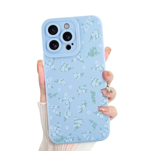 ZIYE Niedliche Silikon Hülle für iPhone 13 Pro Max Hülle, Weiß Blumen Floral Handyhülle für Mädchen Frauen, Elegantes Aesthetic Design Vollkameraschutz Langlebige Schutzhülle (Blau) von ZIYE