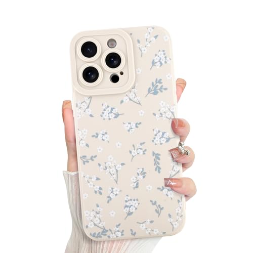 ZIYE Niedliche Silikon Hülle für iPhone 14 Pro Max Hülle, Weiß Blumen Floral Handyhülle für Mädchen Frauen, Elegantes Aesthetic Design Vollkameraschutz Langlebige Schutzhülle (Beige) von ZIYE