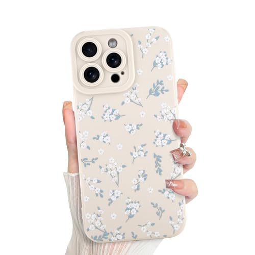 ZIYE Niedliche Silikon Hülle für iPhone 15 Pro Max Hülle, Weiß Blumen Blumen Handyhülle für Mädchen Frauen, Elegantes Aesthetic Design Vollkameraschutz Langlebige Schutzhülle (Beige) von ZIYE