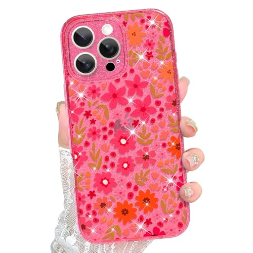 ZIYE Niedliche ästhetische Schutzhülle für iPhone 16 Pro Max für Mädchen und Frauen, mädchenhafte rosa Blumen, Blumendruck, klar, funkelnd, Glitzer-Design, langlebig, stoßfest, Schutzhülle (Blühende ZIYE Niedliche ästhetische Schutzhülle für iPhone 16 Pro Max für Mädchen und Frauen, mädchenhafte rosa Blumen, Blumendruck, klar, funkelnd, Glitzer-Design, langlebig, stoßfest, Schutzhülle (Blühende von ZIYE