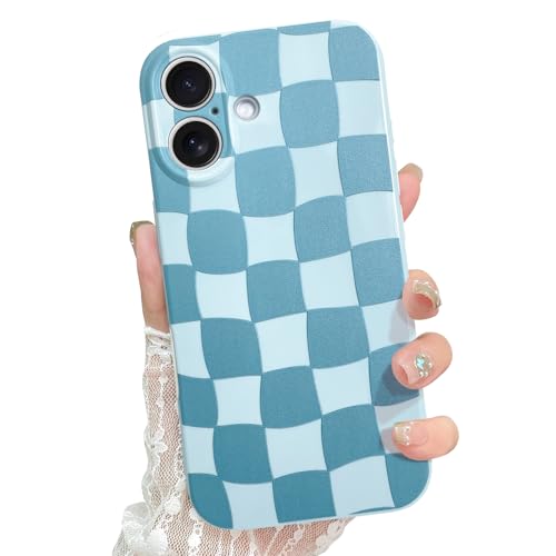 ZIYE Niedliche karierte Schutzhülle für iPhone 16 für Damen und Herren, trendige, ästhetische Gitter karierte Schachbrett-Telefonhülle, dünn, schlank, langlebig, weiche Silikon-Schutzhülle (Cherckerd von ZIYE