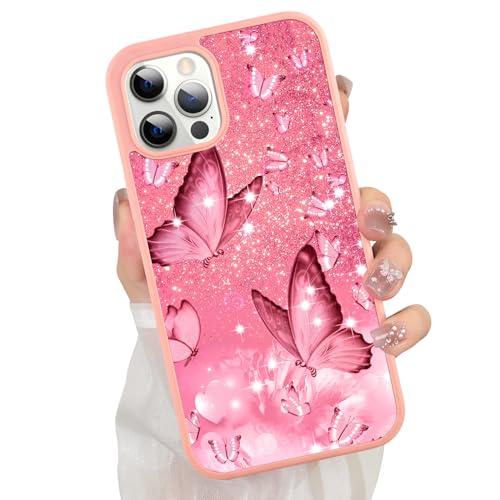 ZIYE Schmetterlings-Schutzhülle für iPhone 12 Pro Max, süßes rosa Schmetterlingsmuster-Design für Mädchen und Frauen, Fallschutz, kratzfest, stoßfest, schützende schlanke Handyhülle für iPhone 12 Pro von ZIYE