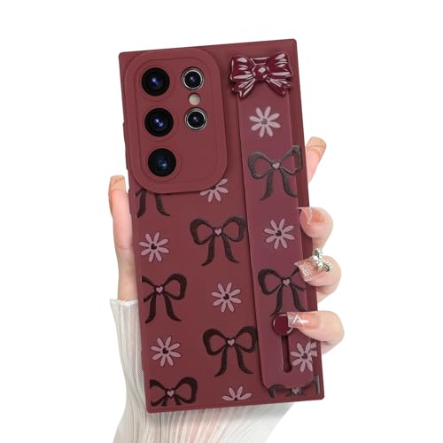 ZIYE Schutzhülle für Samsung Galaxy S24 Ultra mit Fingerschlaufe Band, Niedliche ästhetische Schleife Bownot Gänseblümchen Blumen Handyhülle für Frauen Mädchen, Langlebiges Silikon, Stoßfeste von ZIYE