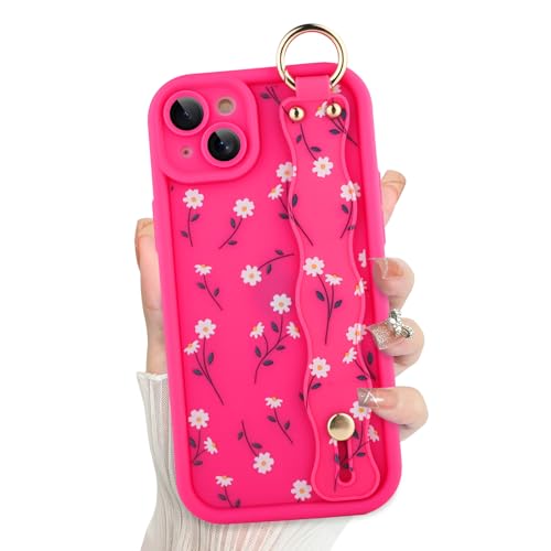 ZIYE Schutzhülle für iPhone 13, mit Fingerschlaufe, süßes Gänseblümchen-Blumenmuster, für Damen und Herren, strapazierfähiges Silikon, stoßfeste Schutzhülle, Gänseblümchen, Rosa von ZIYE