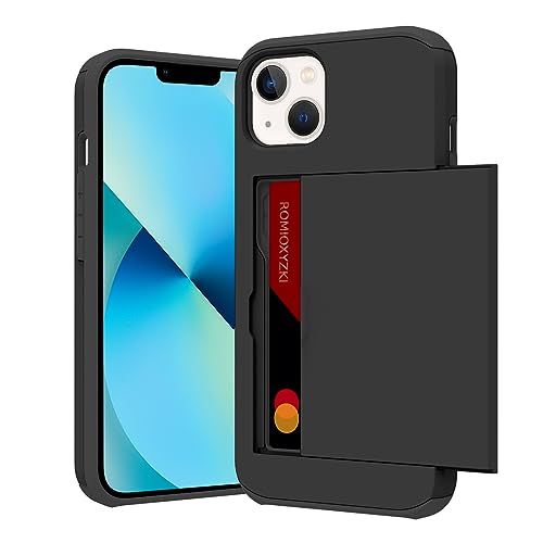 ZIYE Schutzhülle für iPhone 13 Mini mit Kartenhalter, für iPhone 13 Mini, Brieftaschen-Hülle, kratzfest, doppellagig, versteckte Tasche, Handyhülle, stoßfest, kompatibel mit iPhone 13 Mini 5G, Schwarz von ZIYE