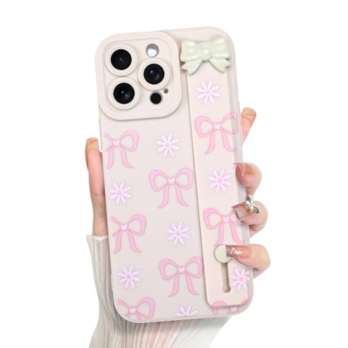 ZIYE Schutzhülle für iPhone 14 Pro Max mit Fingerschlaufe Band, Niedliche ästhetische Schleife Bownot Gänseblümchen Blumen Handyhülle für Frauen Mädchen, Langlebiges Silikon Stoßfeste Schutzhülle von ZIYE
