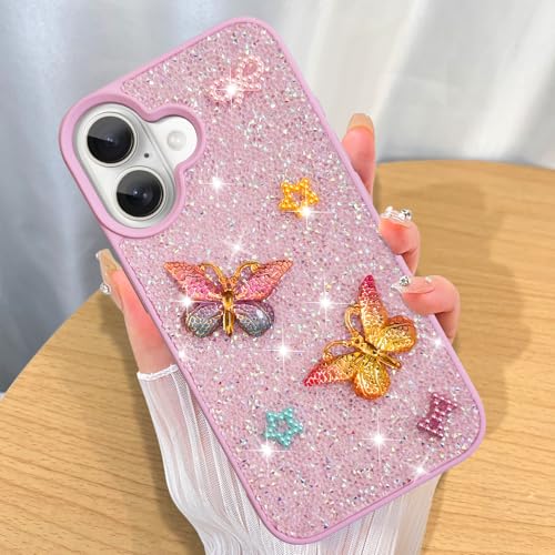 ZIYE Schutzhülle für iPhone 16, Glitzer, Diamant, glänzend, niedlich, bunt, Schmetterling, mit erhöhtem Rand, Kamera, harte Rückseite, weiches TPU, stoßfest, für Damen und Mädchen, Lila ZIYE Schutzhülle für iPhone 16, Glitzer, Diamant, glänzend, niedlich, bunt, Schmetterling, mit erhöhtem Rand, Kamera, harte Rückseite, weiches TPU, stoßfest, für Damen und Mädchen, Lila von ZIYE