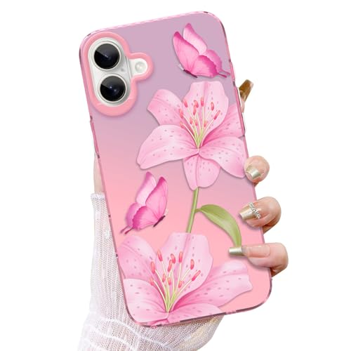 ZIYE Schutzhülle für iPhone 16, niedliches Glitzer, glänzend, rosa, Lilien-, Blumen-, Schmetterlings-Design, für Damen und Mädchen, schlank, stoßfest, florale Schutzhülle ZIYE Schutzhülle für iPhone 16, niedliches Glitzer, glänzend, rosa, Lilien-, Blumen-, Schmetterlings-Design, für Damen und Mädchen, schlank, stoßfest, florale Schutzhülle von ZIYE