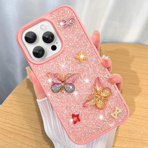 ZIYE Schutzhülle für iPhone 16 Pro, Glitzer, Diamant, glänzend, niedlich, bunt, Schmetterling, mit erhöhtem Rand, Kamera, harte Rückseite, weiches TPU, stoßfest, für Damen und Mädchen, Rosa ZIYE Schutzhülle für iPhone 16 Pro, Glitzer, Diamant, glänzend, niedlich, bunt, Schmetterling, mit erhöhtem Rand, Kamera, harte Rückseite, weiches TPU, stoßfest, für Damen und Mädchen, Rosa von ZIYE