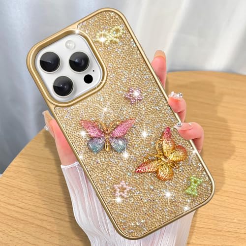 ZIYE Schutzhülle für iPhone 16 Pro Max, Glitzer, Diamant, glänzend, niedlich, bunt, Schmetterling, mit erhöhtem Rand, Kamera, harte Rückseite, weiches TPU, stoßfest, für Damen und Mädchen, goldfarben ZIYE Schutzhülle für iPhone 16 Pro Max, Glitzer, Diamant, glänzend, niedlich, bunt, Schmetterling, mit erhöhtem Rand, Kamera, harte Rückseite, weiches TPU, stoßfest, für Damen und Mädchen, goldfarben von ZIYE